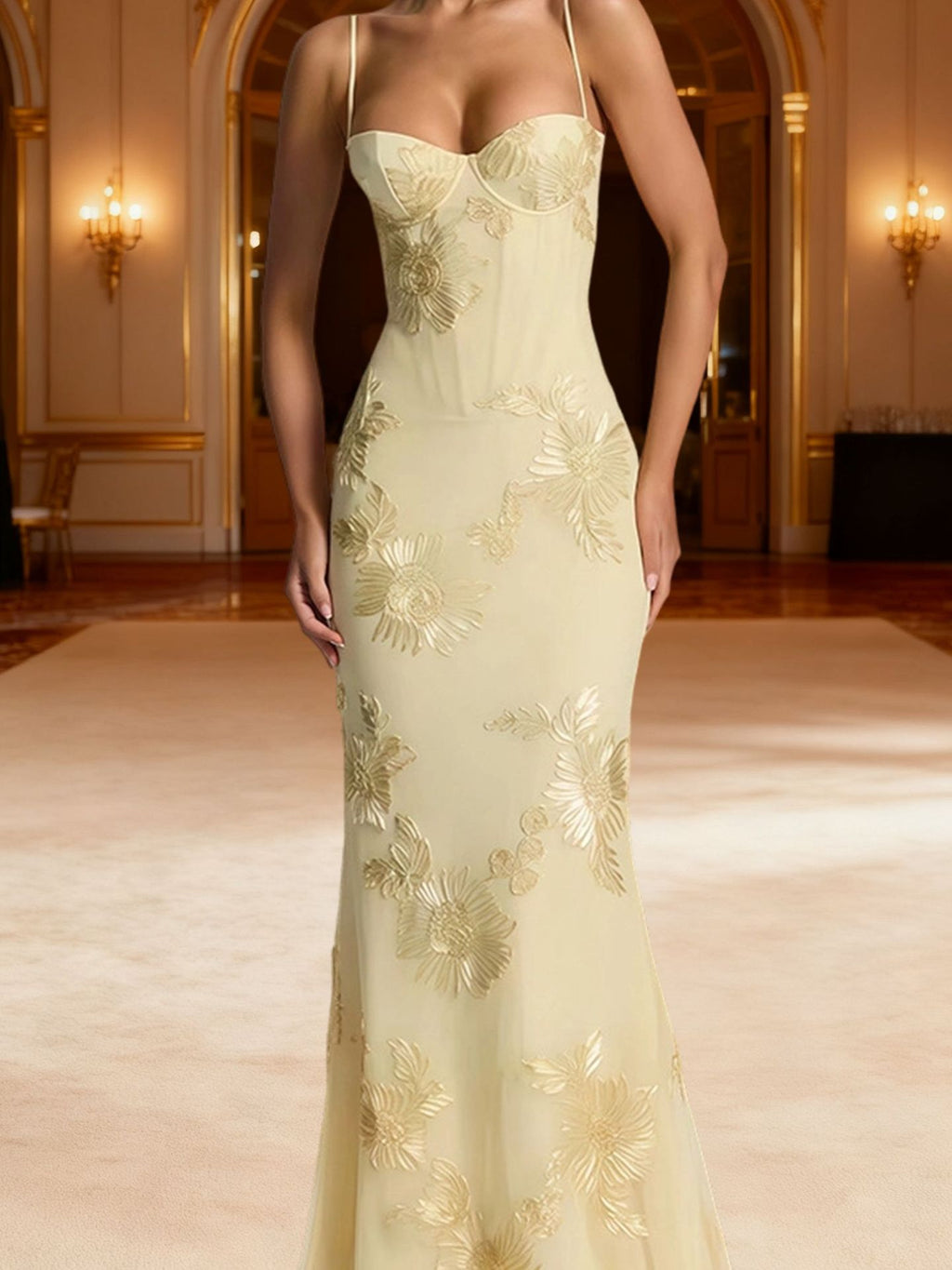 Embroidered Backless Long Dress