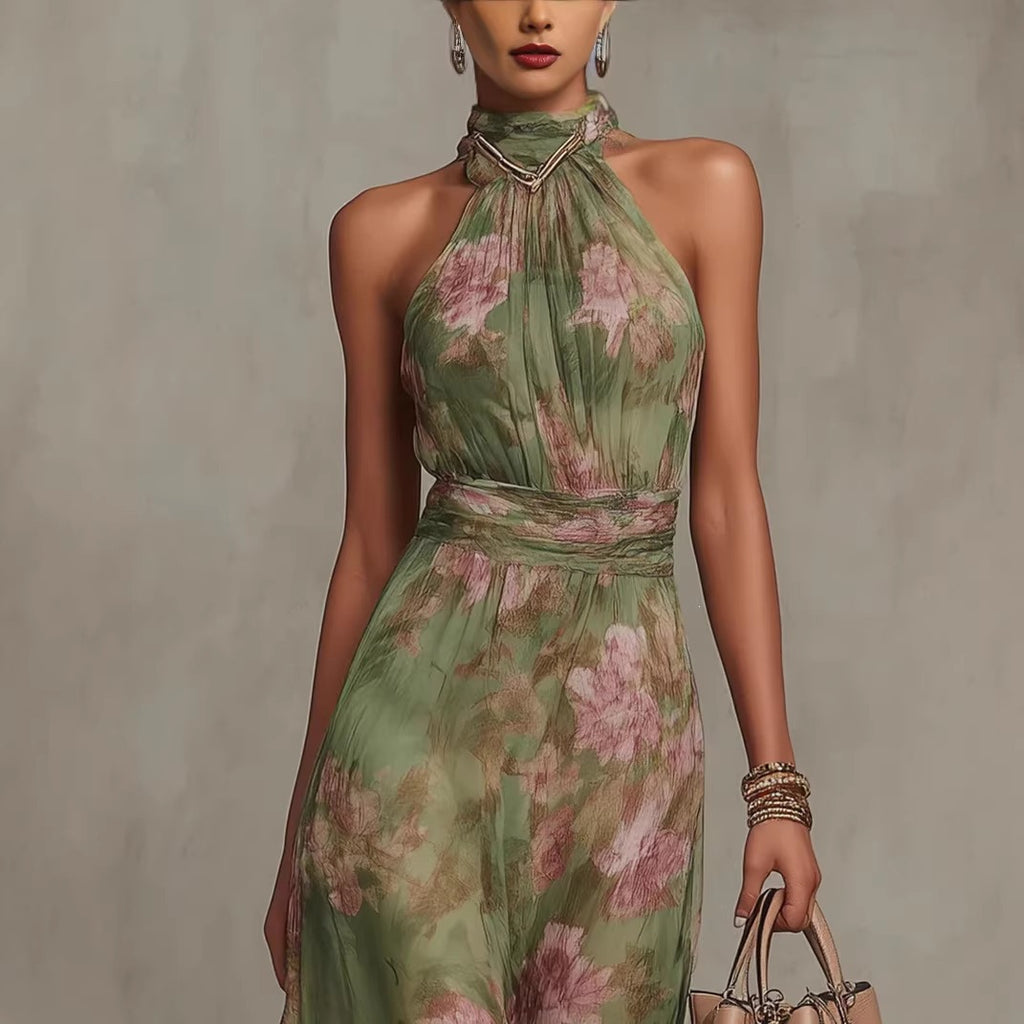 2026 European and American Women's Fashion Pleated Bodycon Mesh Printed Asymmetrical Slit Sexy Spaghetti Strap Long Dress