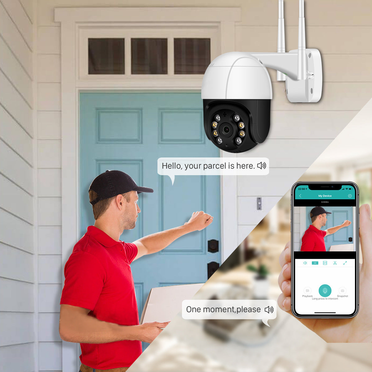 Wireless Wifi Dome Surveillance Camera Rainproof Outdoor Pan/tilt Remote Control Body Dual Light Night Vision