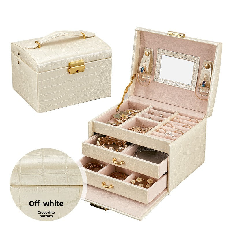 European Leather Jewelry Storage Box with Lock