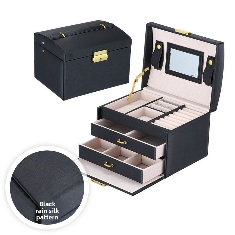 European Leather Jewelry Storage Box with Lock