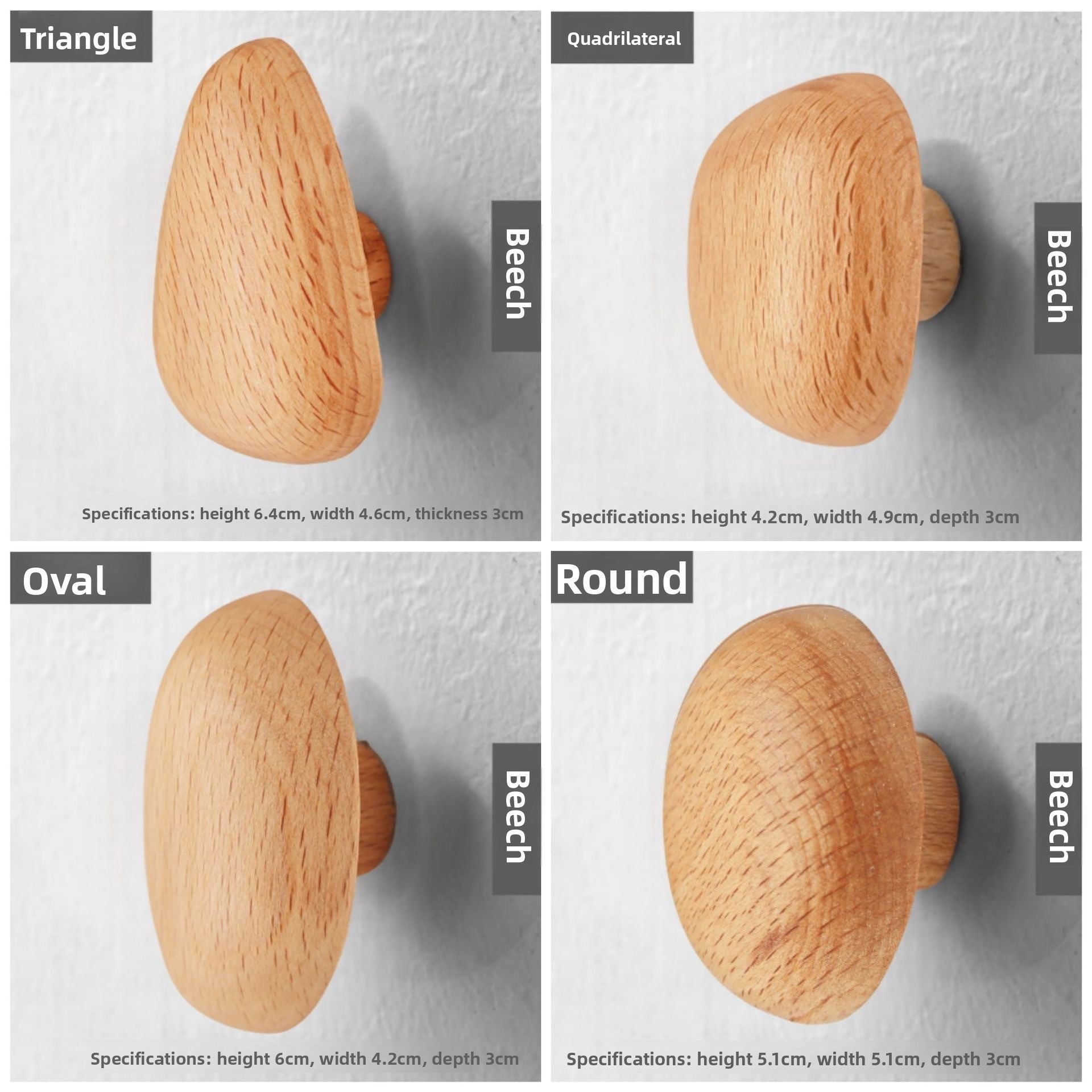 Nordic Solid Wood Adhesive Wall Hooks and Handles
