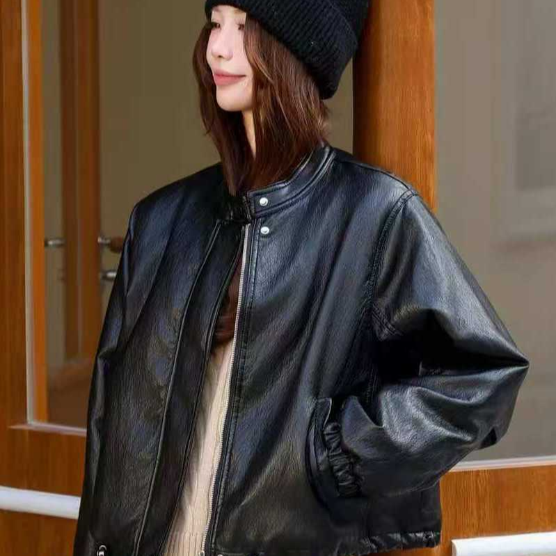 Women's Short PU Leather Biker Jacket