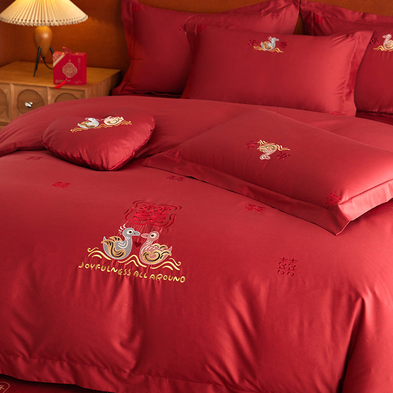 Wedding Cotton Bedding Set with Embroidery