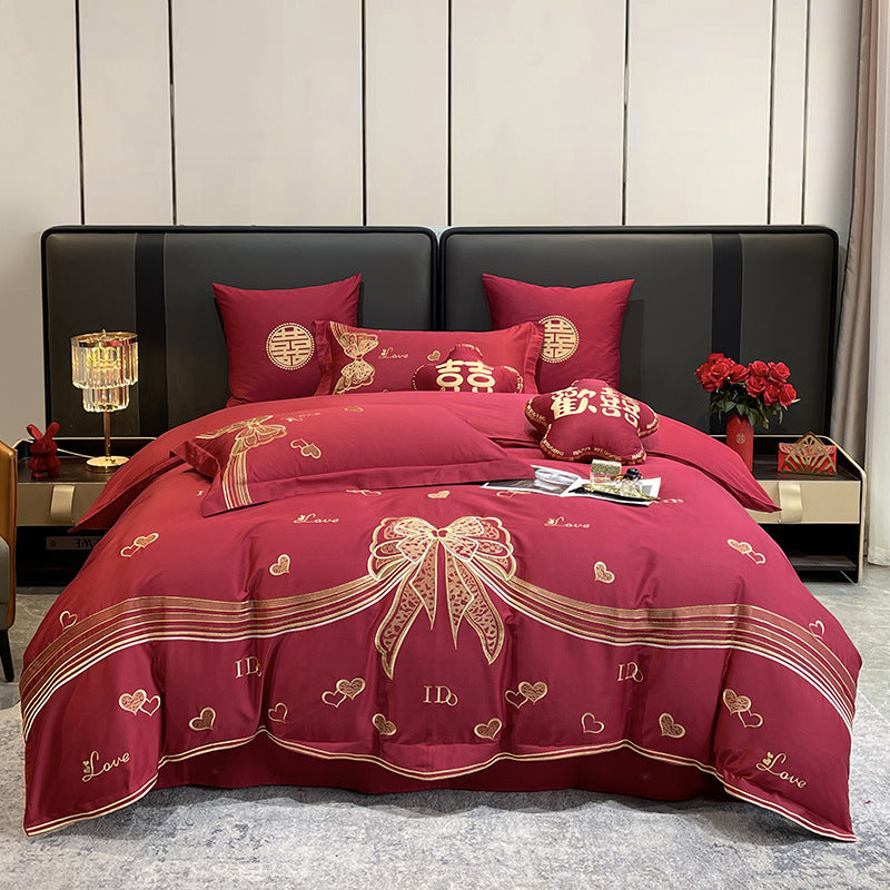 Wedding Cotton Bedding Set with Embroidery