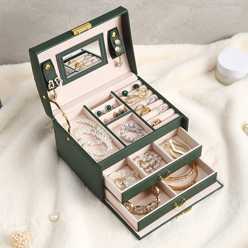 European Leather Jewelry Storage Box with Lock