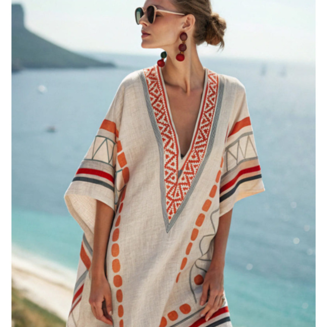 Floral Print V-Neck Pullover Midi Dress