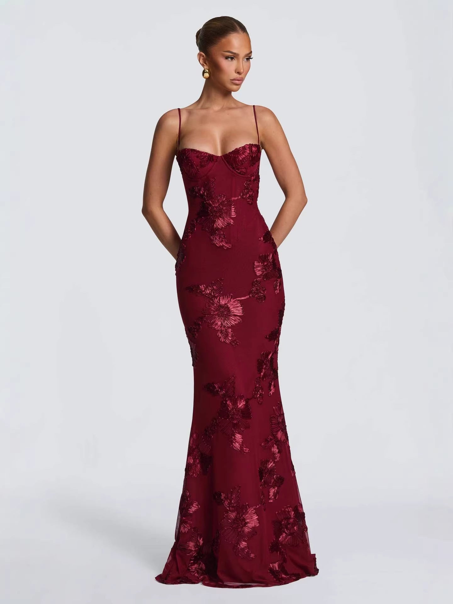 Embroidered Backless Long Dress
