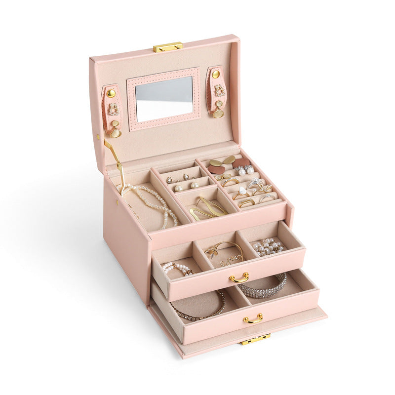 European Leather Jewelry Storage Box with Lock