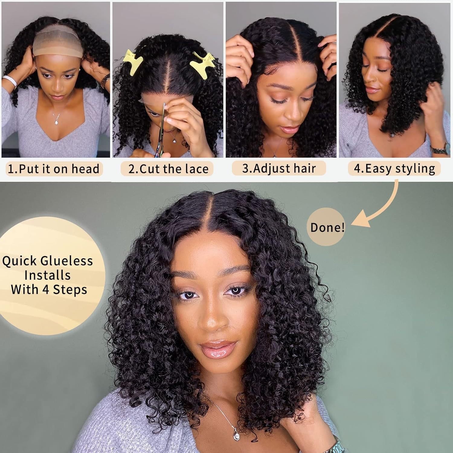 Lace Front Synthetic Wig Short Curly Hair