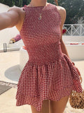Vintage Grid Pattern Suspender Dress