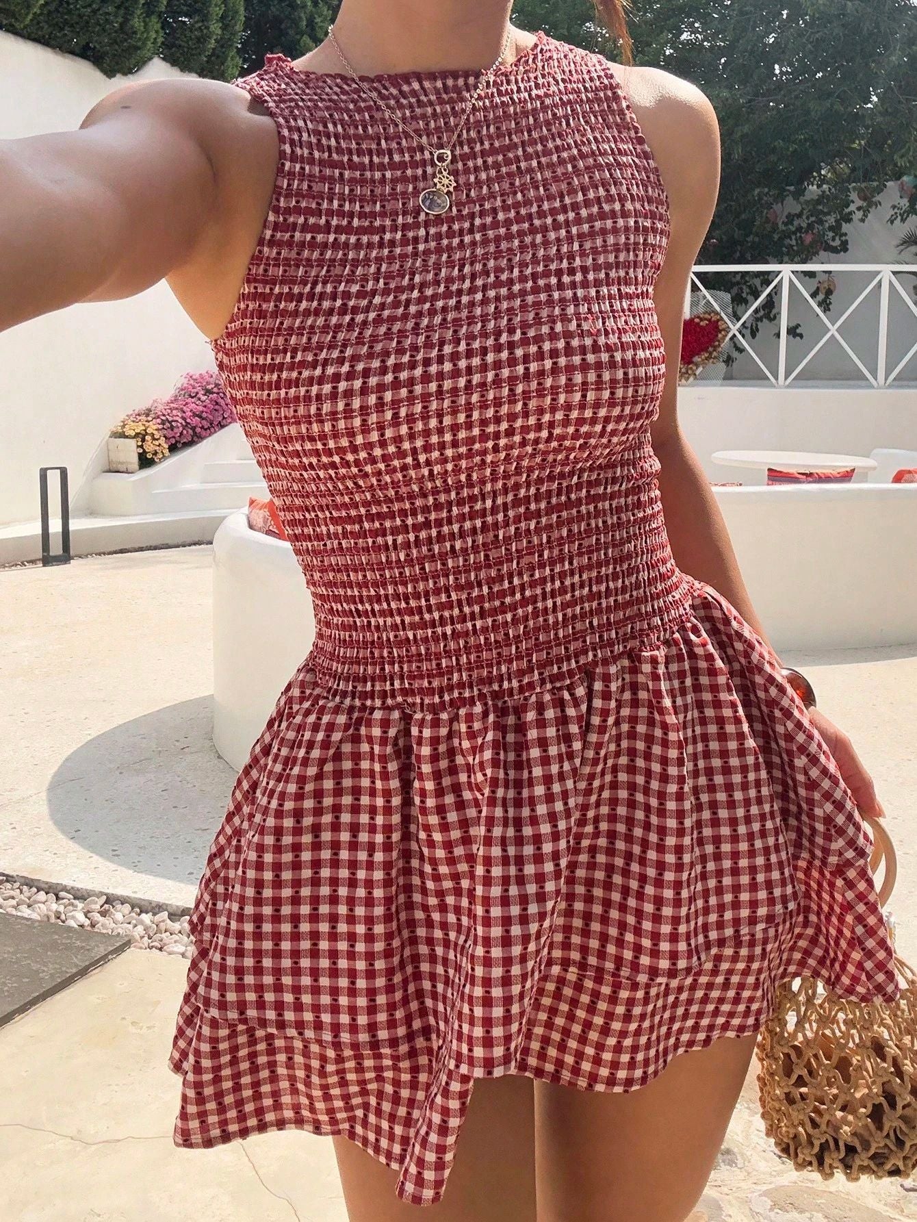 Vintage Grid Pattern Suspender Dress