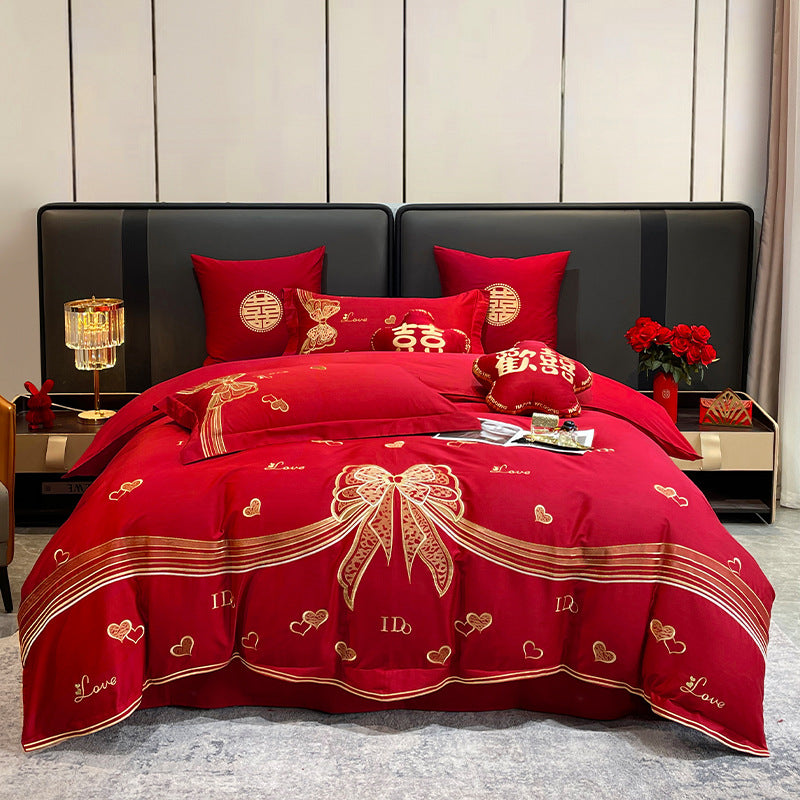 Wedding Cotton Bedding Set with Embroidery