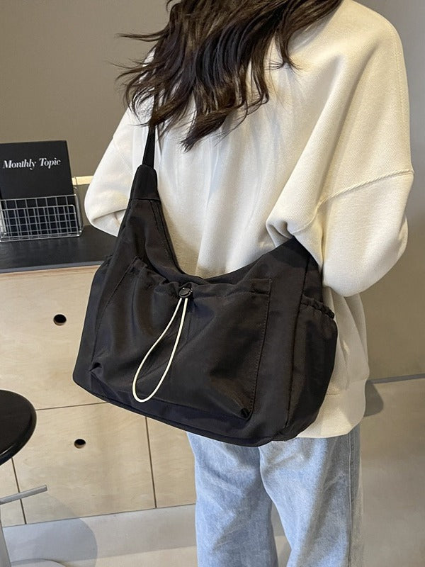 Pleated Nylon Crossbody Bag with Large Capacity