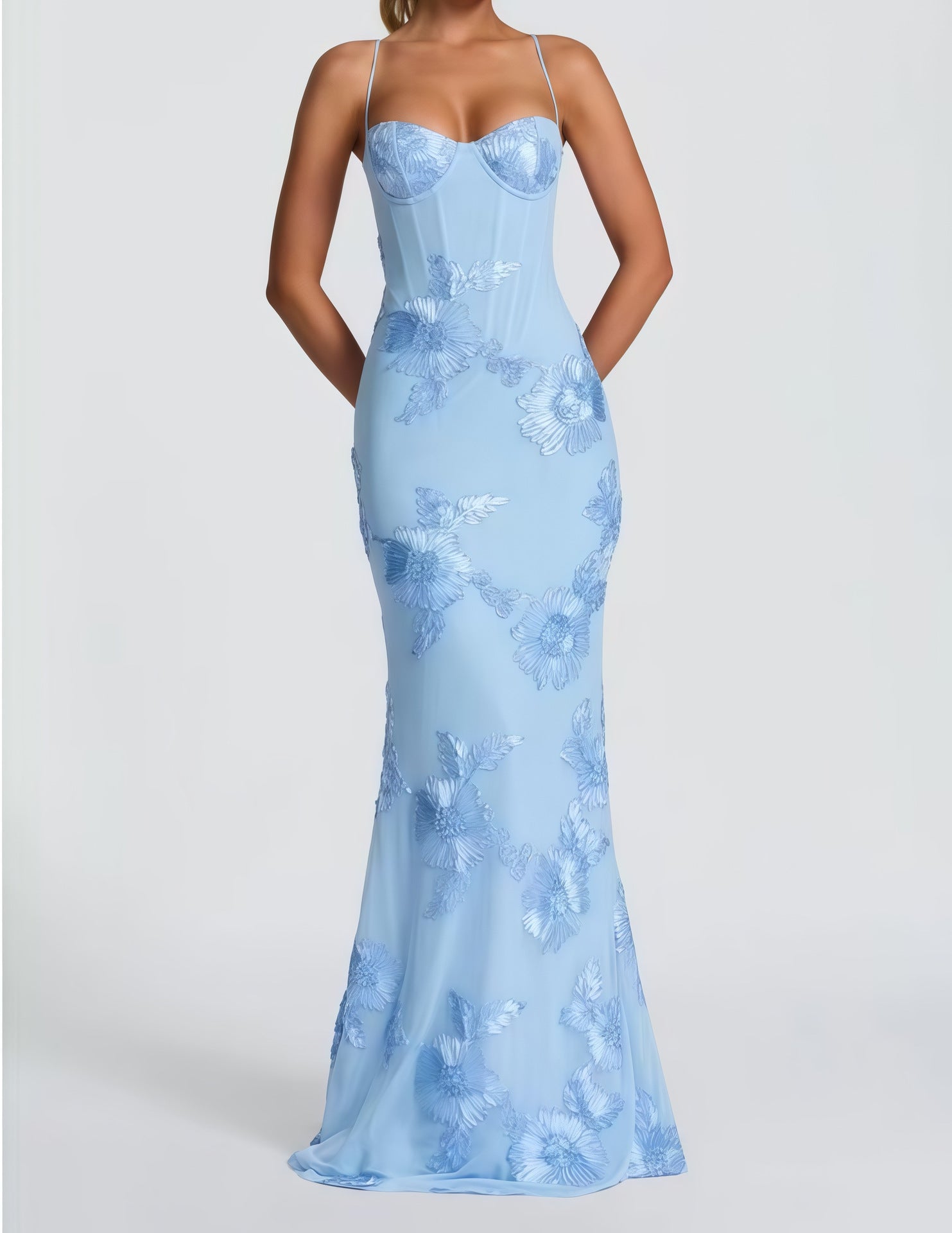 Embroidered Backless Long Dress