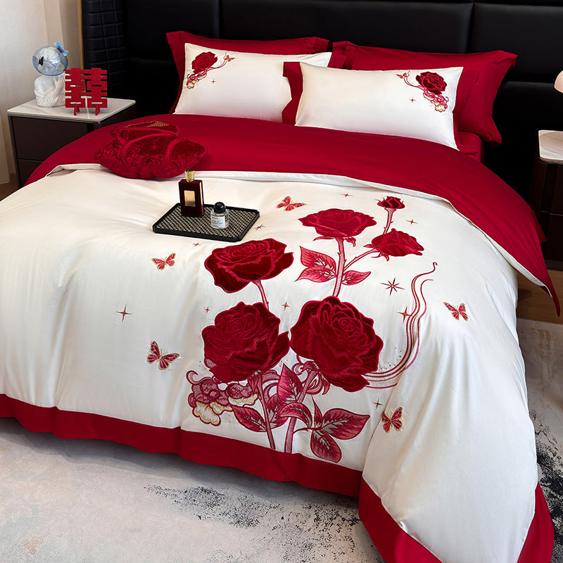 Wedding Cotton Bedding Set with Embroidery