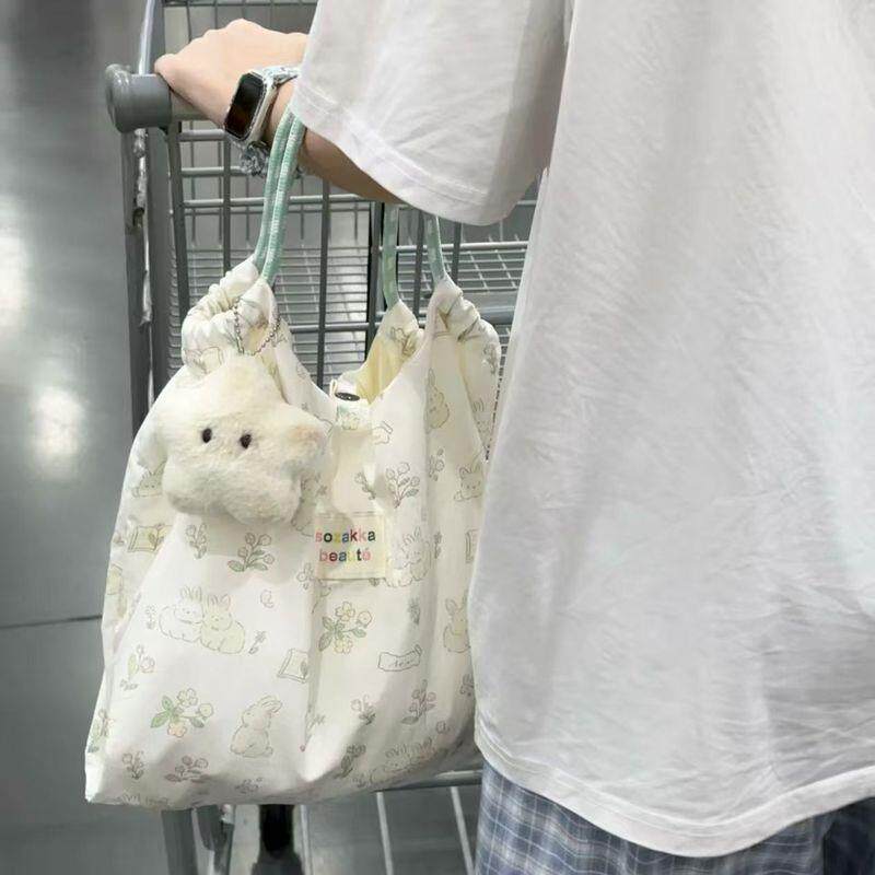 Lightweight Canvas Tote Bag with Decorative Charm