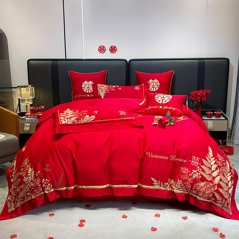 Wedding Cotton Bedding Set with Embroidery