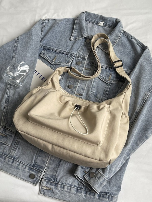 Pleated Nylon Crossbody Bag with Large Capacity