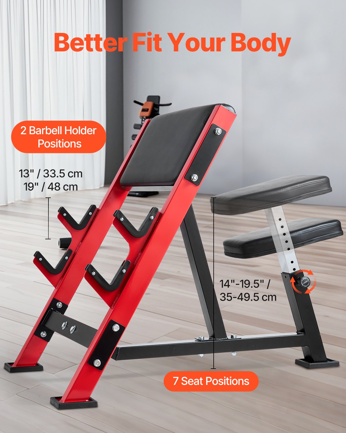 Preacher Curl Bench, Strength Training Benches, Max Load 660 LBS Home Gym Fitness Equipment, Seated Arm Isolated Barbell Dumbbell Bicep Station, Adjustable Weight Bench With Bar Holders