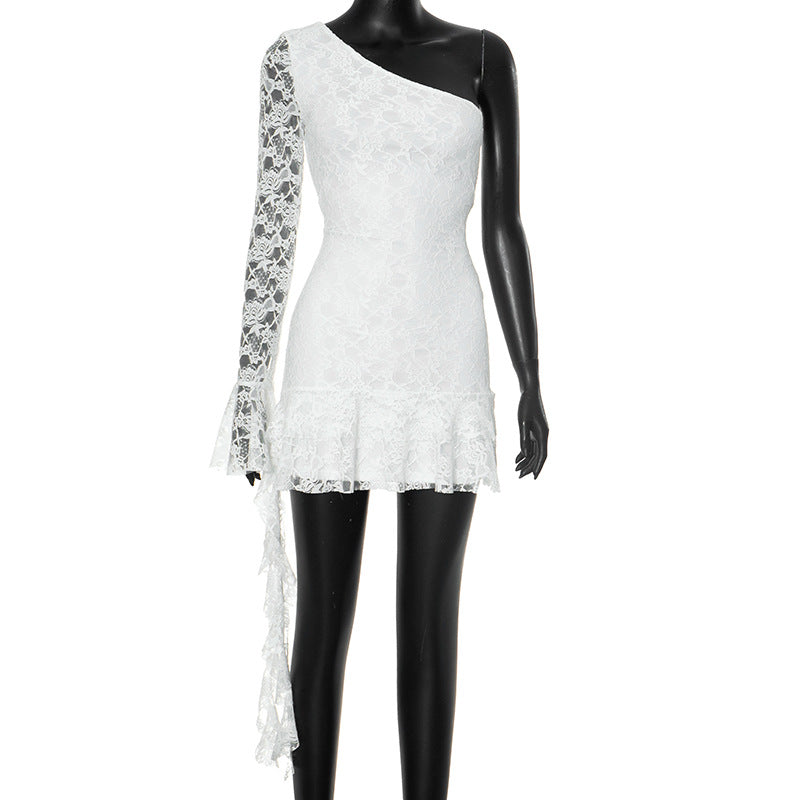 Women One Shoulder Ruffled Dress