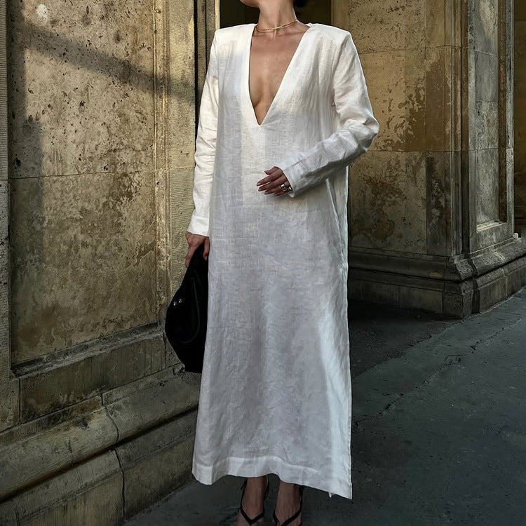 Cotton Simple White Long Dress