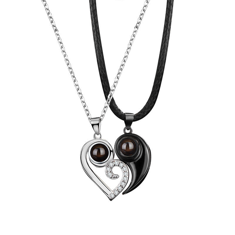 Thanksgiving Christmas Gift Love Heart-shaped Couple Projection Necklace Men And Women 100 Languages Customized Graduation Color Photo