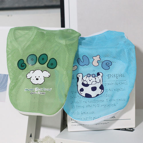 Cat And Dog Clothes Spring And Summer Grid Vest Thin Cute Cartoon Printed Vest Bears Golden Retriever Corgi Medium And Large Dog