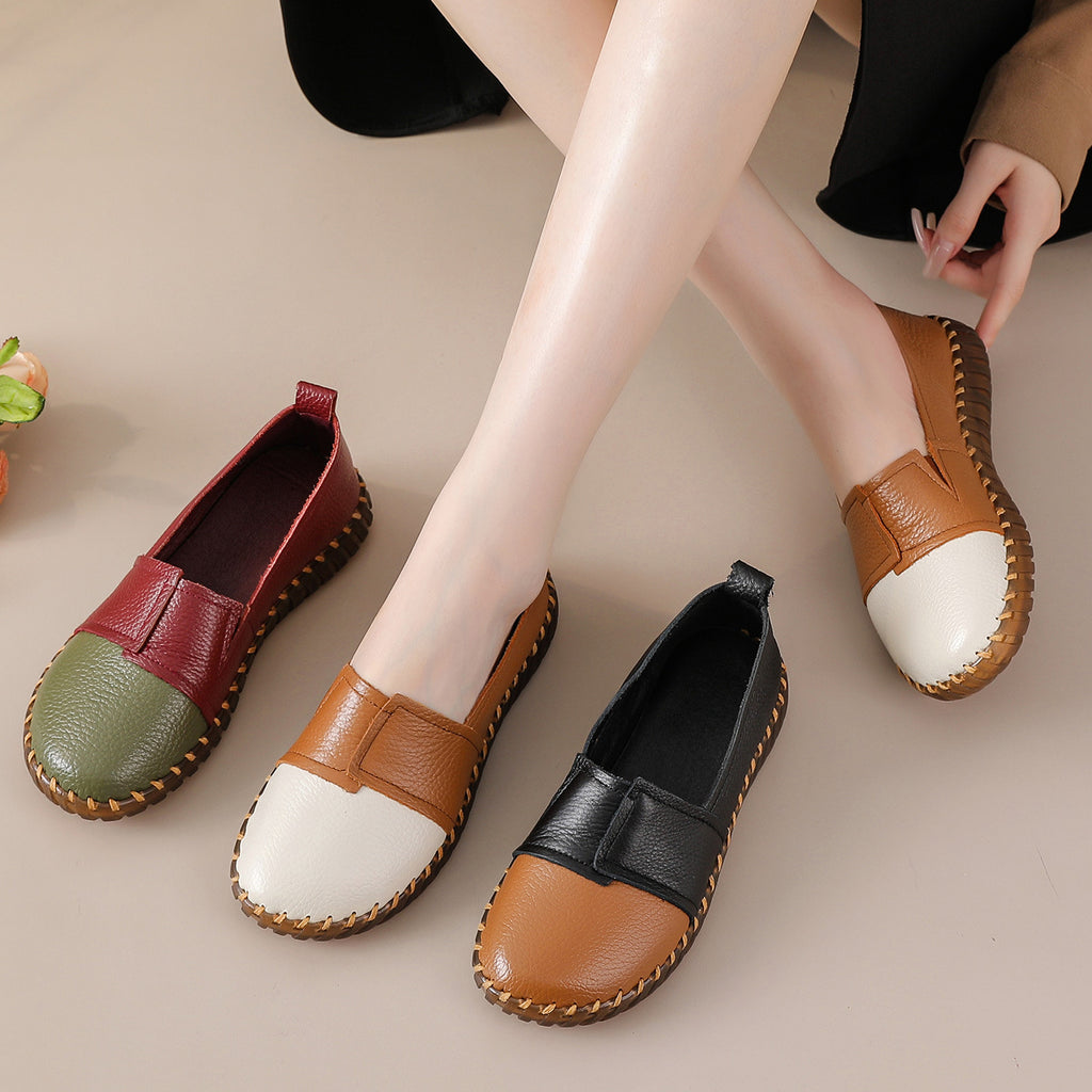 Genuine Leather Soft-Soled Slip-On Soft Cowhide Women's Shoes, Comfortable Flats, Mother's Leather Shoes, Spring &amp; Fall Versatile Flats Casual Shoes