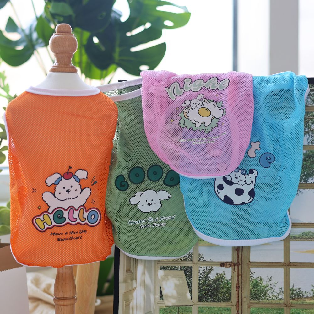 Cat And Dog Clothes Spring And Summer Grid Vest Thin Cute Cartoon Printed Vest Bears Golden Retriever Corgi Medium And Large Dog