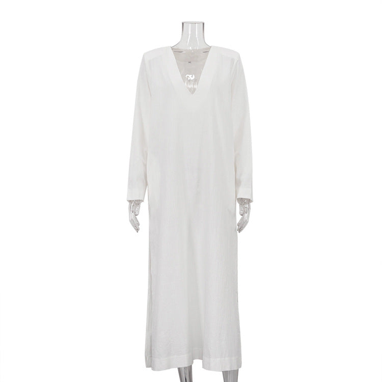 Cotton Simple White Long Dress