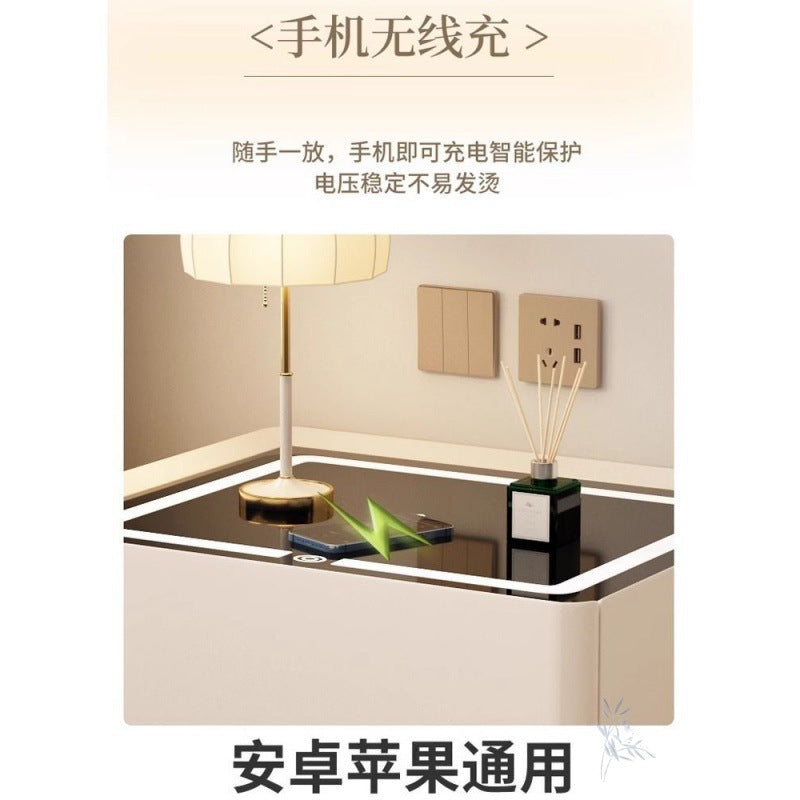 Bedside Table Simple Solid Wood Modern Wireless Charging Multifunctional Suspension Light Luxury Home Bedroom Bedside Cabinet Smart
