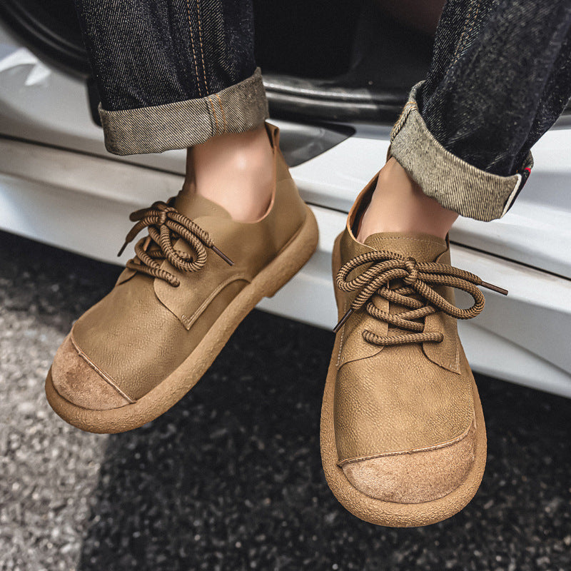 PU New Men's Leather Shoes, Light Luxury, Retro Trendy Large-Toe Shoes