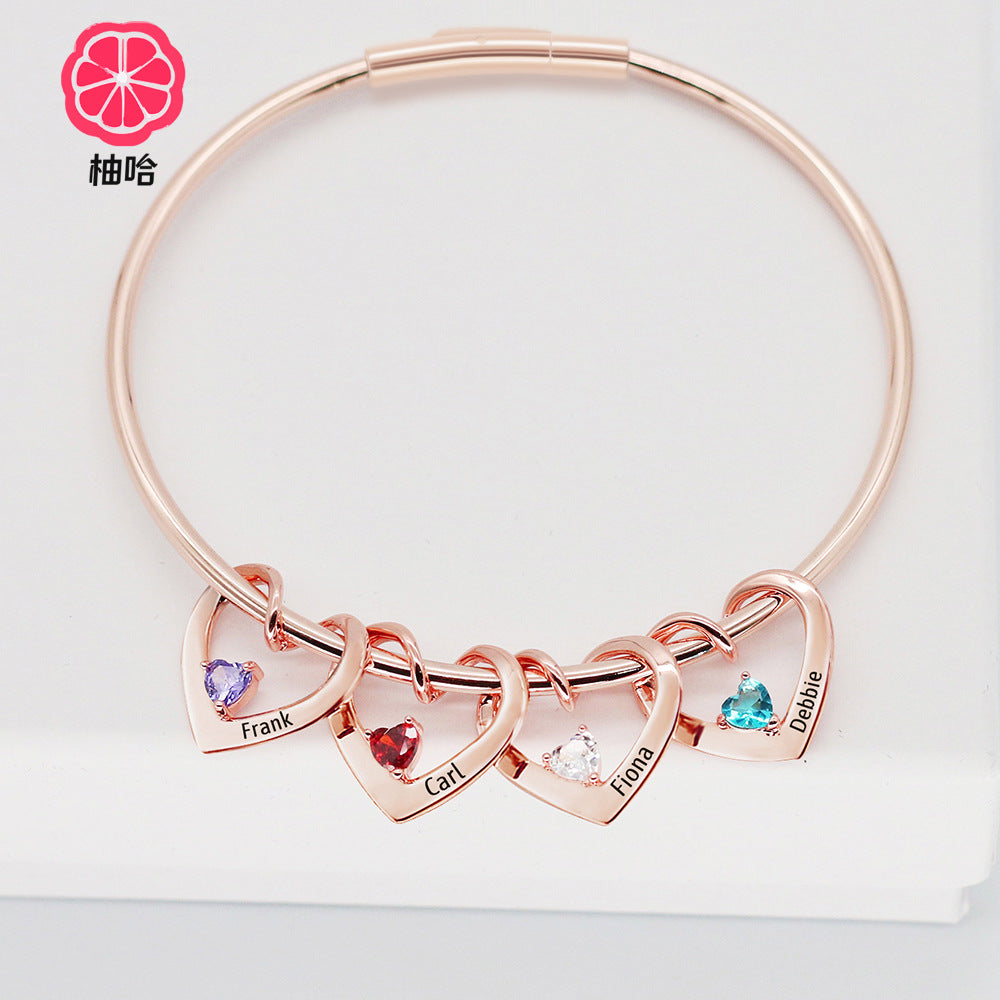 12-color Birthstone Curved Love Bracelets With Engraved Diy Name