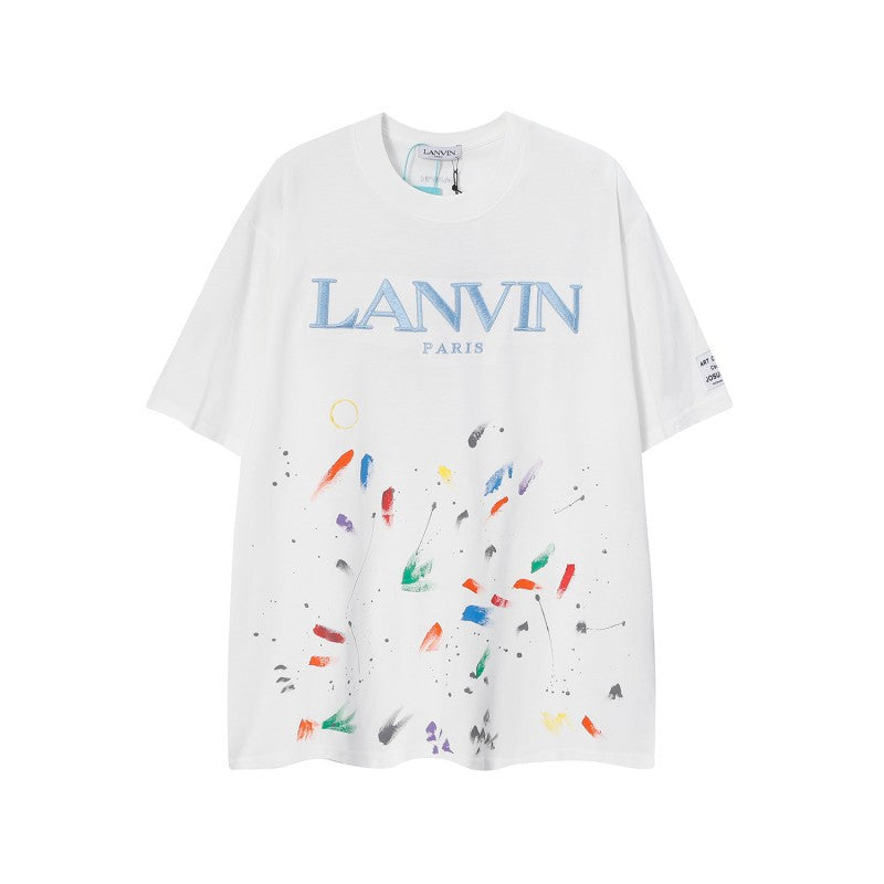 Cotton Classic Embroidered Printed Splash-Ink Couple Short-Sleeved T-Shirt Trendy