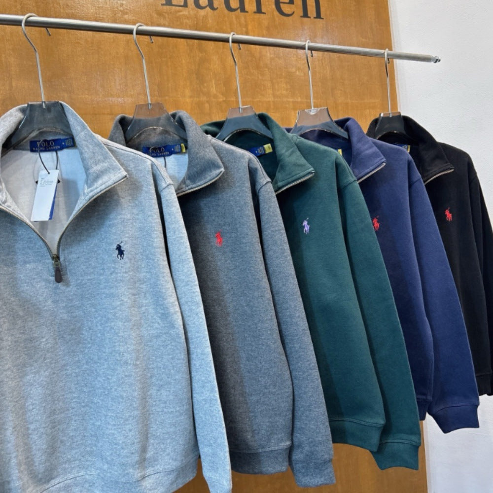 Cotton Retro Style Half-zip Sweater Long-sleeved Sweatshirt Men's Po