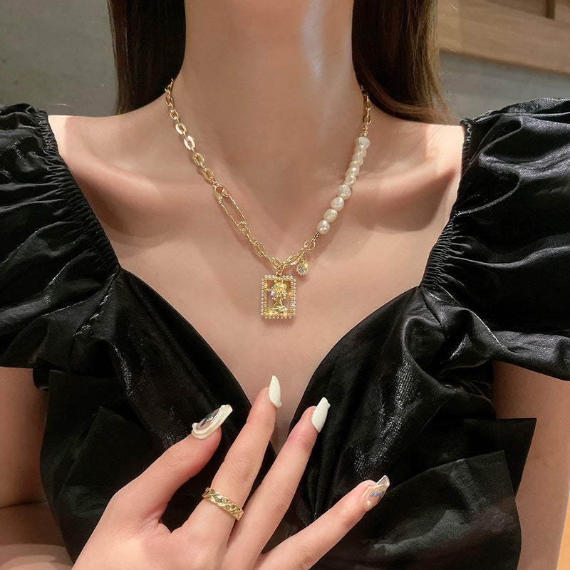 Baroque Freshwater Pearl Necklace Women's Accessories Avatar Clavicle Chain Light Luxury Niche Design Asymmetric Necklace