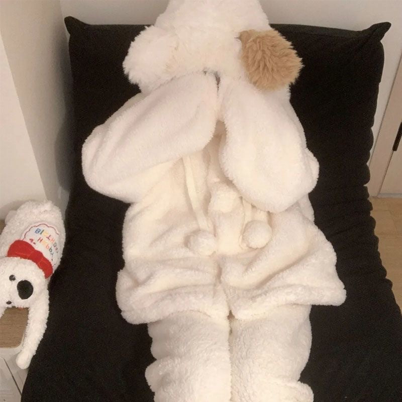 Soft And Waxy Coral Velvet Pajamas For Women, Sweet And Cute Winter Hooded Thickeneded Warm Home Clothes Set That Can Be Worn Outside