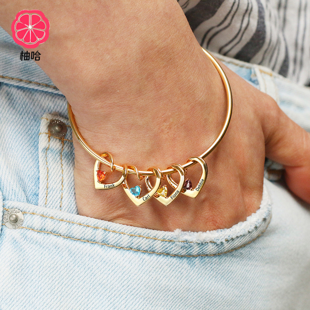 12-color Birthstone Curved Love Bracelets With Engraved Diy Name