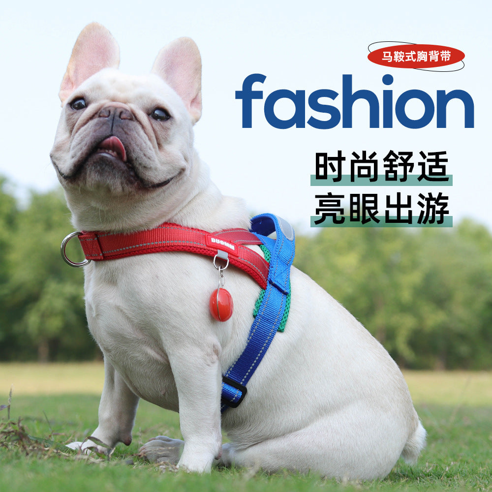 Pet Saddle Harness Reflective Explosion-Proof Puppy Harness Outdoor Dog Leash Color Matching Dog Leash Summer