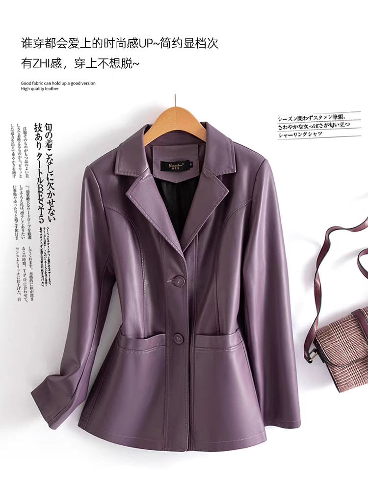 Leather Jacket Women's Short 2025 Spring &amp; Fall New Sheepskin Top Slim Slim Leather Jacket Small Suit Jacket