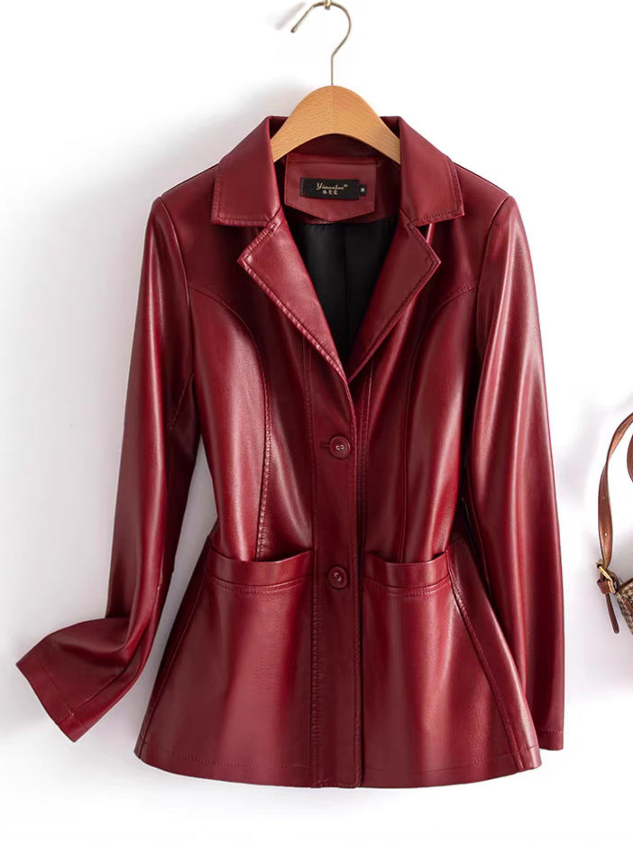 Leather Jacket Women's Short 2025 Spring &amp; Fall New Sheepskin Top Slim Slim Leather Jacket Small Suit Jacket