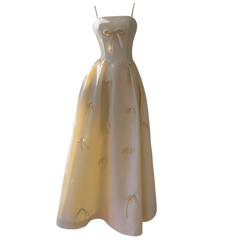 Strapless Engagement Dress, Morning Robe, Toast Dress, Satin Bow Fairy Dress, Strapless Suspender Dress 69377