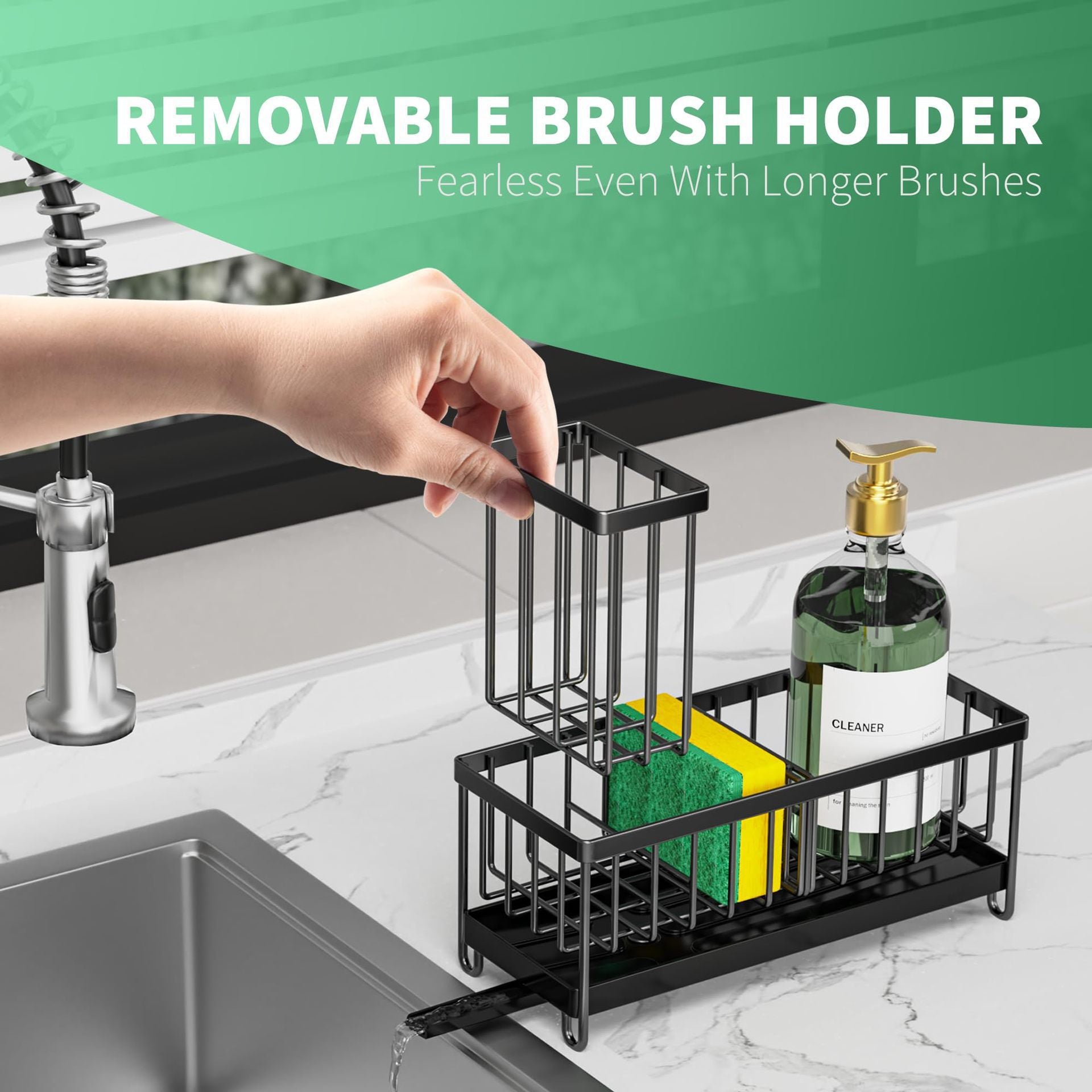 Dishwashing Sponge Rack Without Punching Wall-Mounted Long Brush Storage Rack Countertop Sink Rag Drain Rack