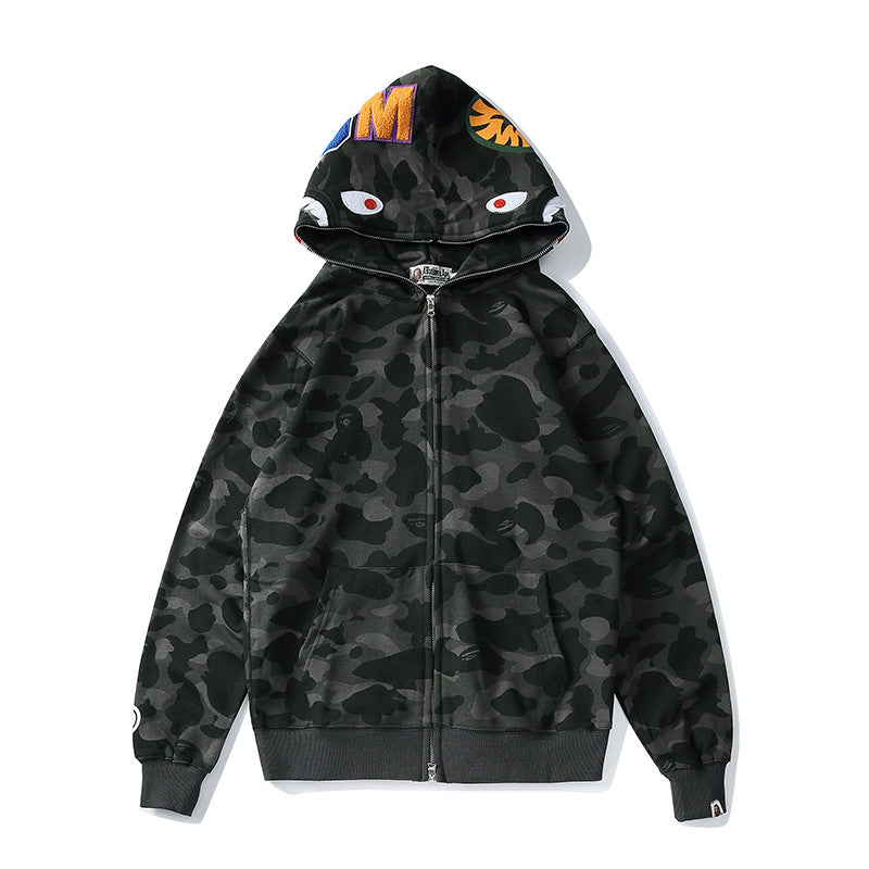 Cotton Print Classic Multicolor Embroidered Plus Size Loose Fleece-lined Cardigan Hooded Jacket