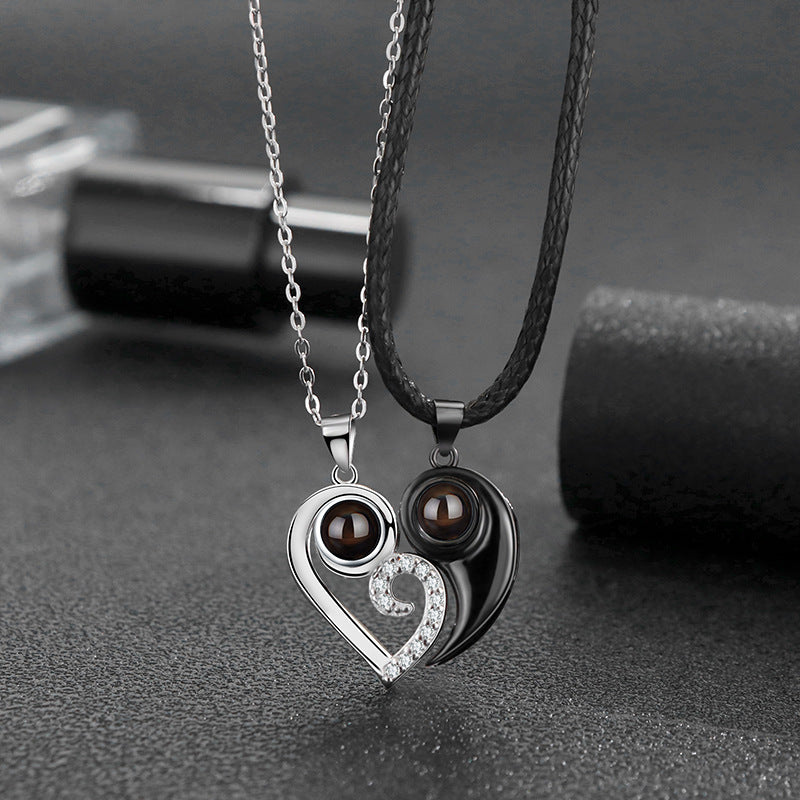 Thanksgiving Christmas Gift Love Heart-shaped Couple Projection Necklace Men And Women 100 Languages Customized Graduation Color Photo