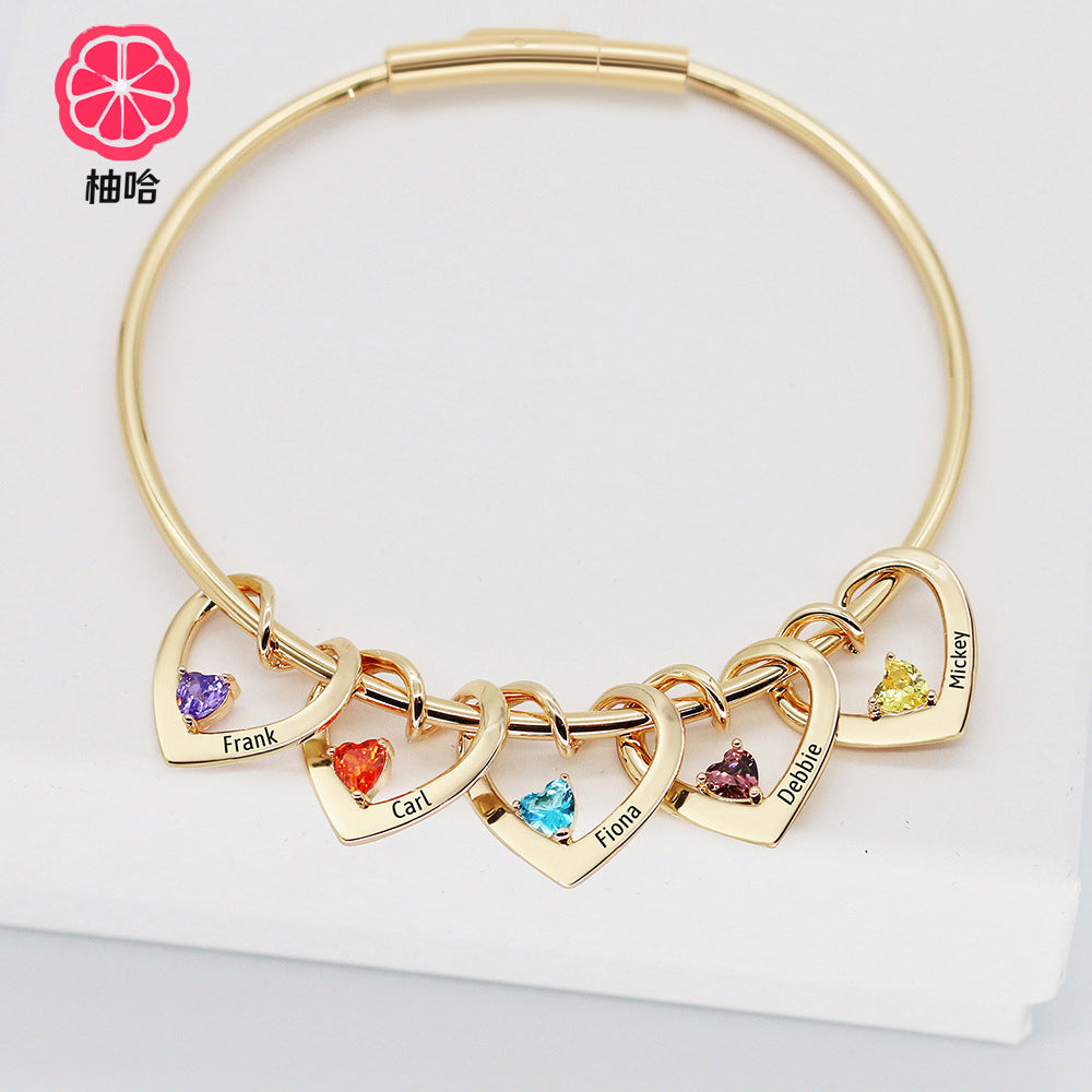 12-color Birthstone Curved Love Bracelets With Engraved Diy Name