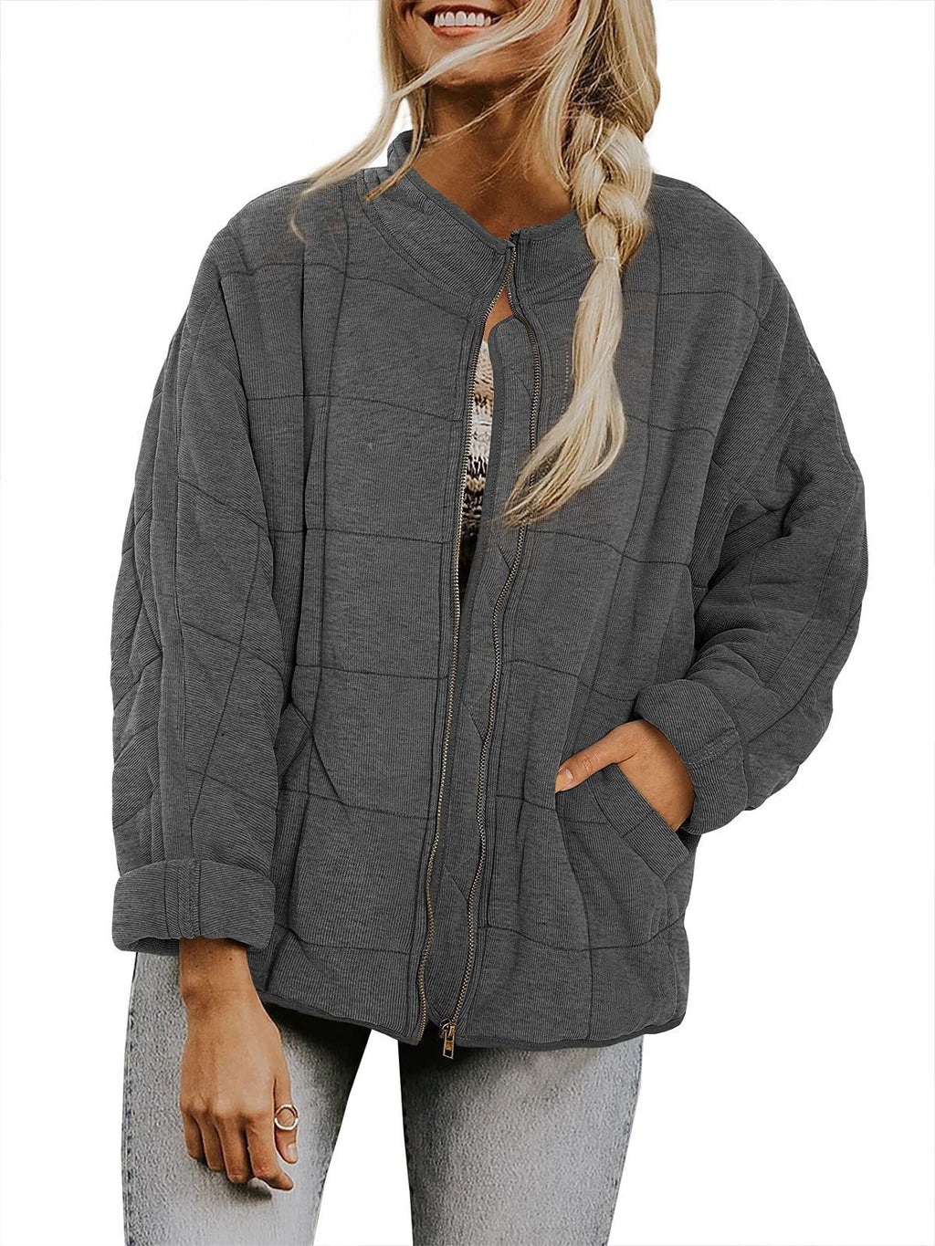 Silk-like fabric Cotton-padded Jacket 2024 European And American Women's Loose Long Sleeve Pocket Jacket
