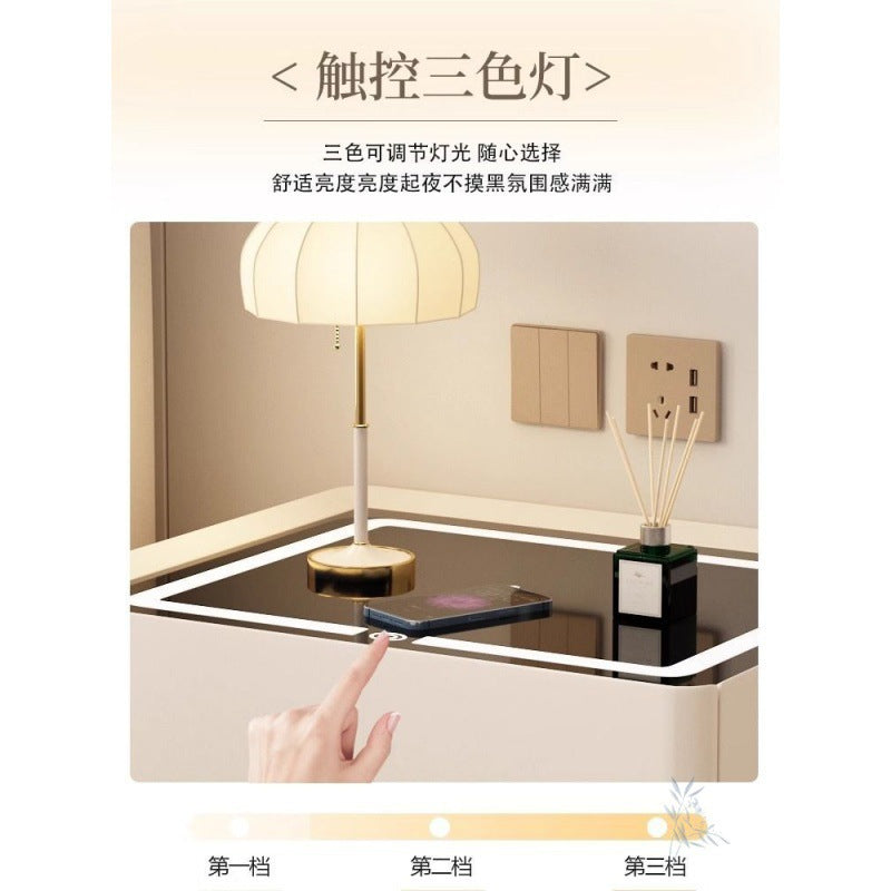 Bedside Table Simple Solid Wood Modern Wireless Charging Multifunctional Suspension Light Luxury Home Bedroom Bedside Cabinet Smart