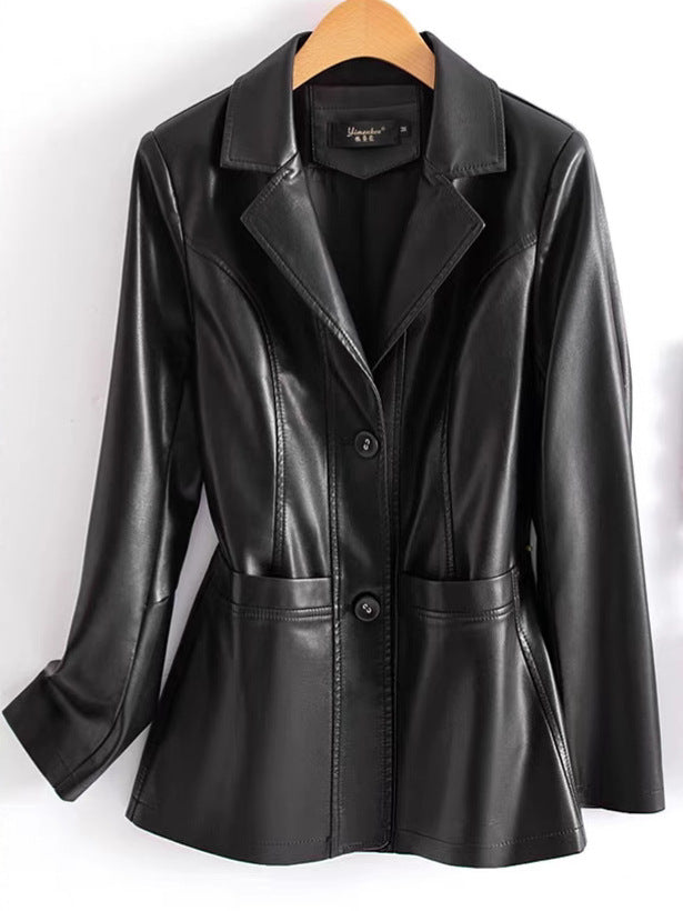 Leather Jacket Women's Short 2025 Spring &amp; Fall New Sheepskin Top Slim Slim Leather Jacket Small Suit Jacket